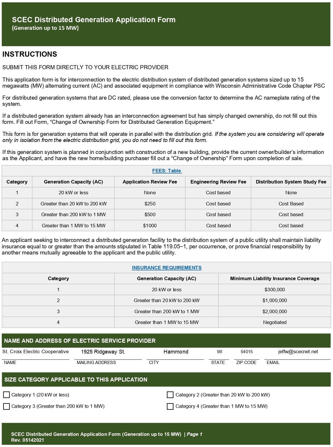 Distributed Generation Application Form page 01