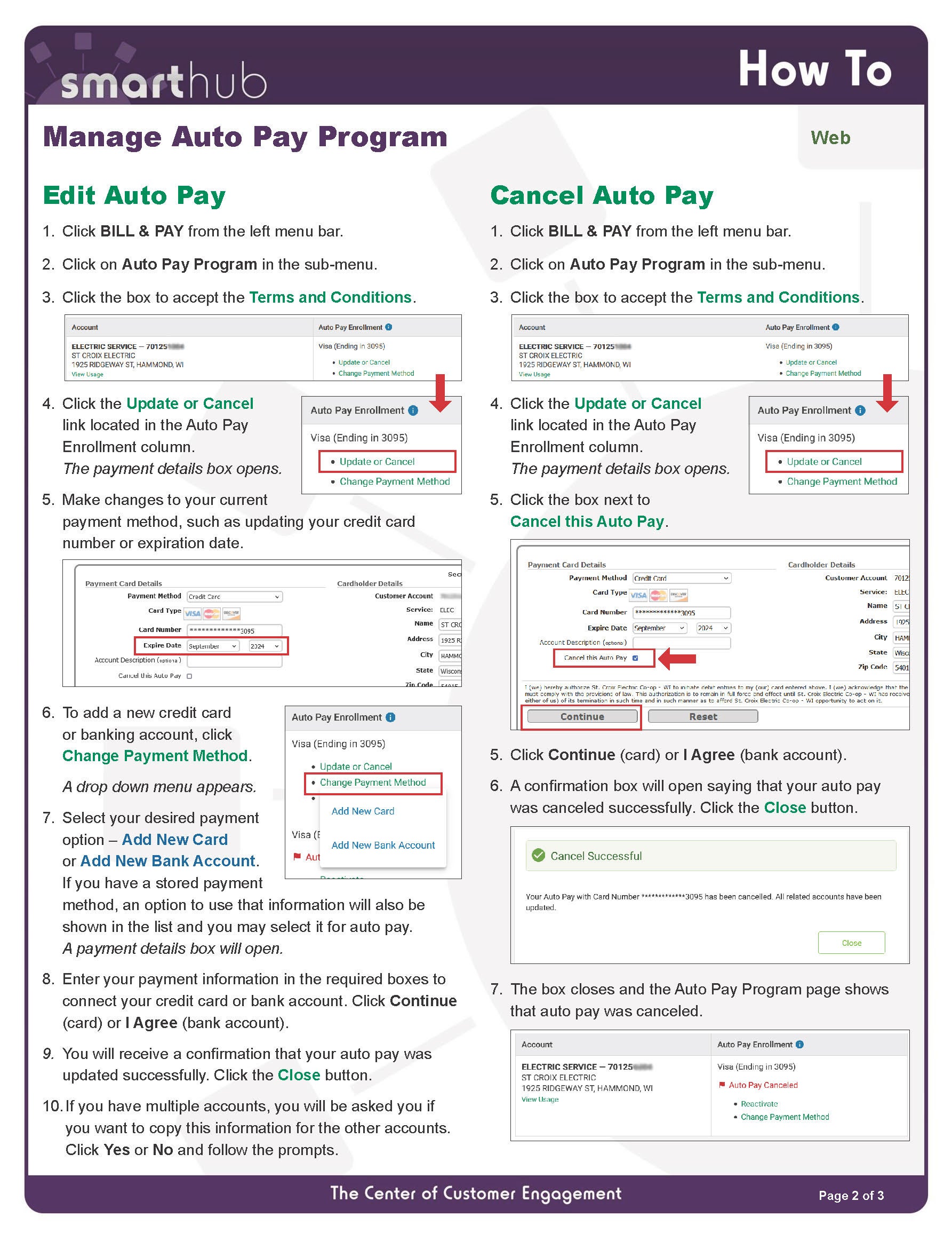 Second page of Managing Auto Pay